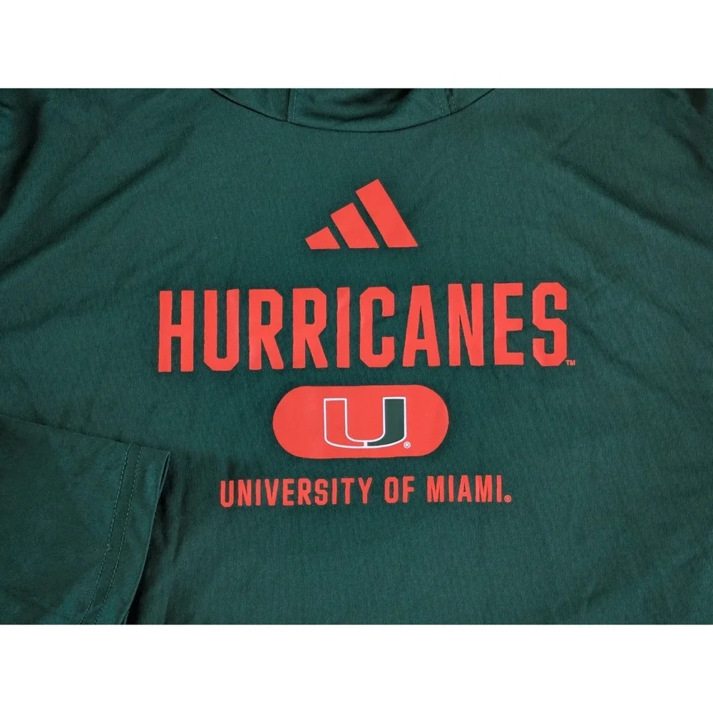 Adidas Miami Hurricanes Men's Large Tall Lightweight Hoodie Sweatshirt Green NWT